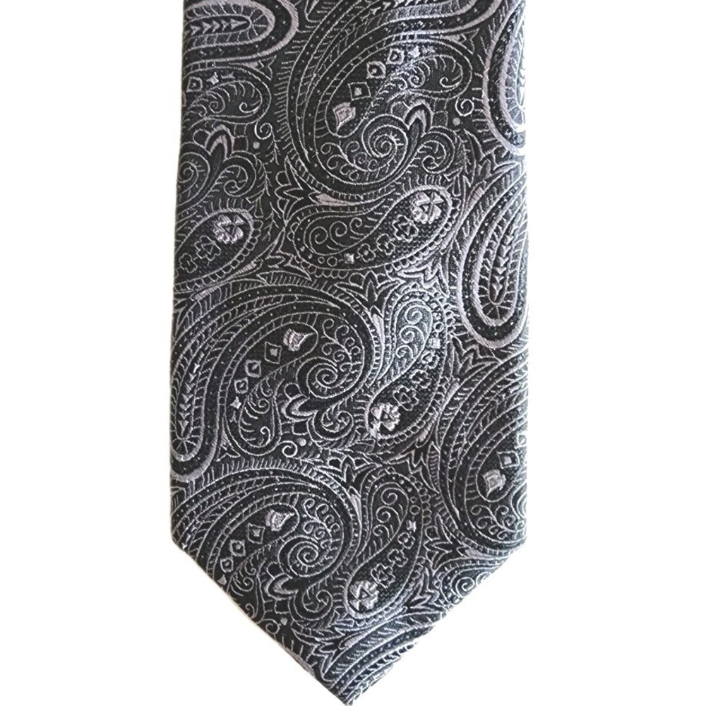 Michael Kors Mens Silk Paisley Tie Black Grey Silver Jacquard Office Wedding